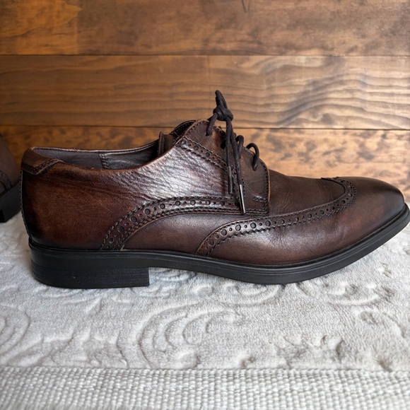 Ecco Men's Melbourne Wing Tip Oxford Shoes Sz 8 Cocoa Brown Office Comfort EUC - Picture 8 of 13